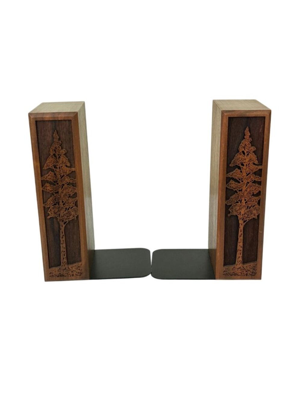 Lasercraft Solid Walnut Wood Bookends Tree Forest Nature Home Library Office
